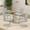 1 Table and 4 Light Gray Chairs Silver Legs, variant on Sumdeal 5-Piece Dining Set, 63 in Glass Dining Table with 4 Black Velvet Chairs, Silver Legs