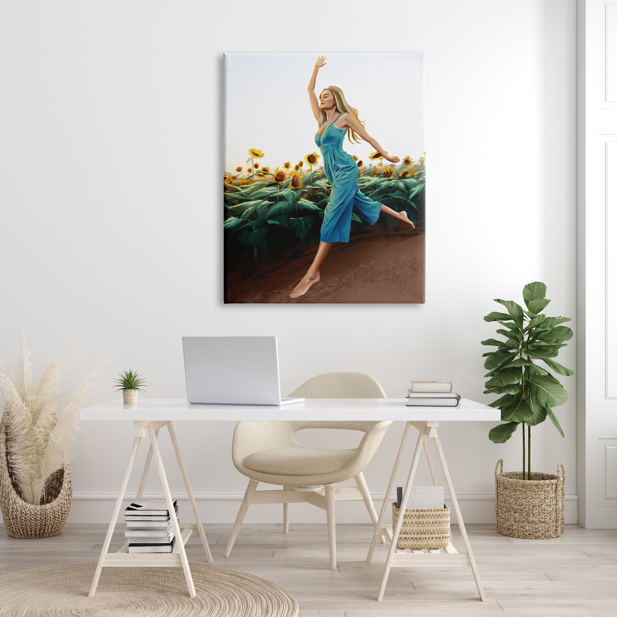Stupell Industries Woman Running Through Rural Sunflower Meadow Field Painting Gallery Wrapped Canvas Print Wall Art, Design by Ziwei Li