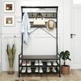 thumbnail image 2 of Costway Coat Rack 4-In-1 Hall Tree with 11 Hanging Hooks, Shoe Bench, 2-Tier Shoe Rack Gray, 2 of 10