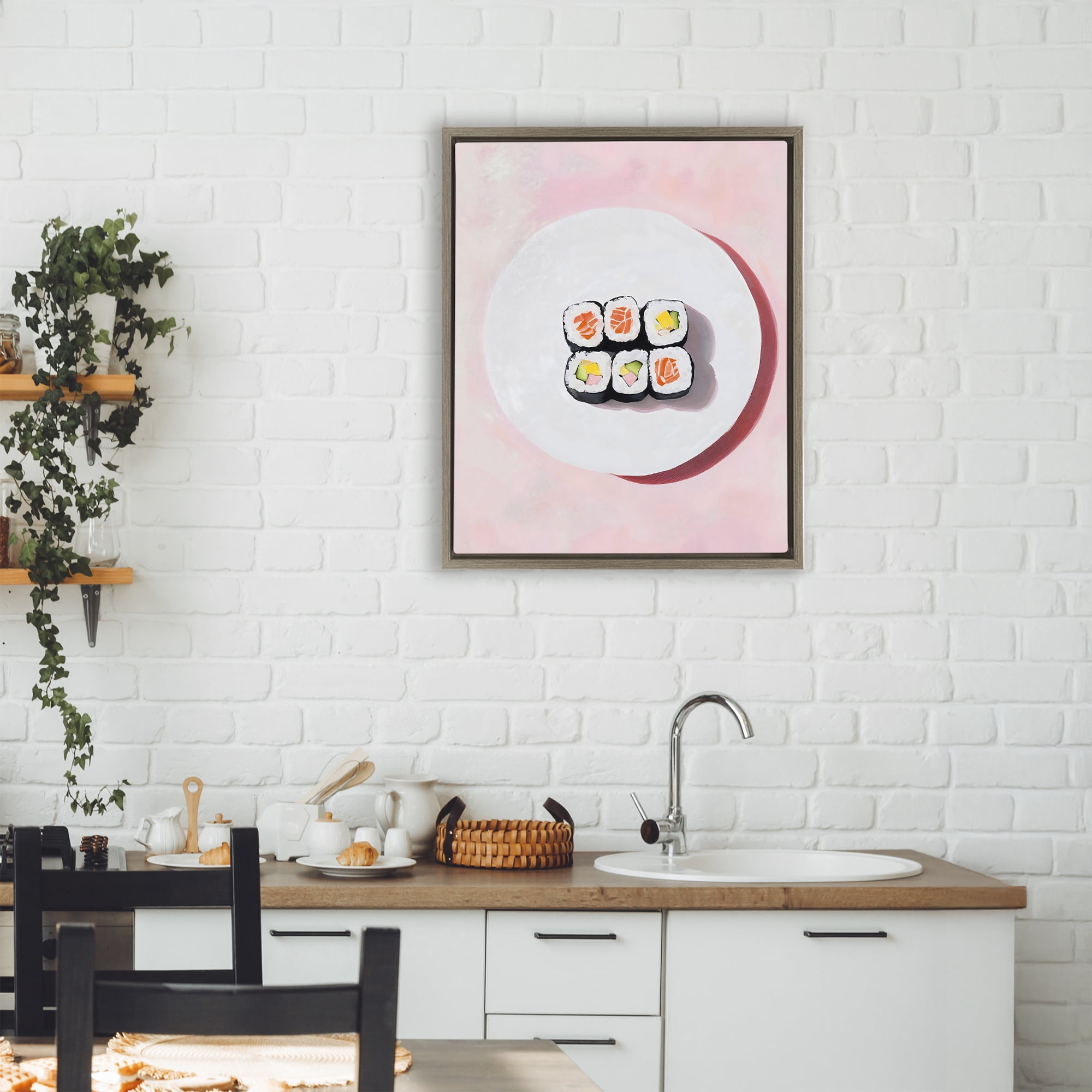 Stupell Industries Sushi Rolls on Plate Brown Framed Floater Canvas Wall Art, design by The Prints Vibe