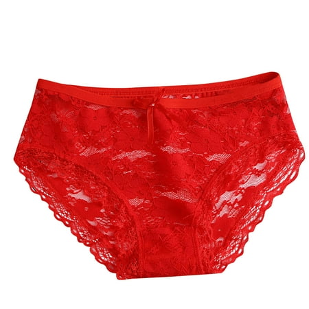 

Qcmgmg Low Waisted Bikini Panties for Women Lace Bowknot Solid Underwear
