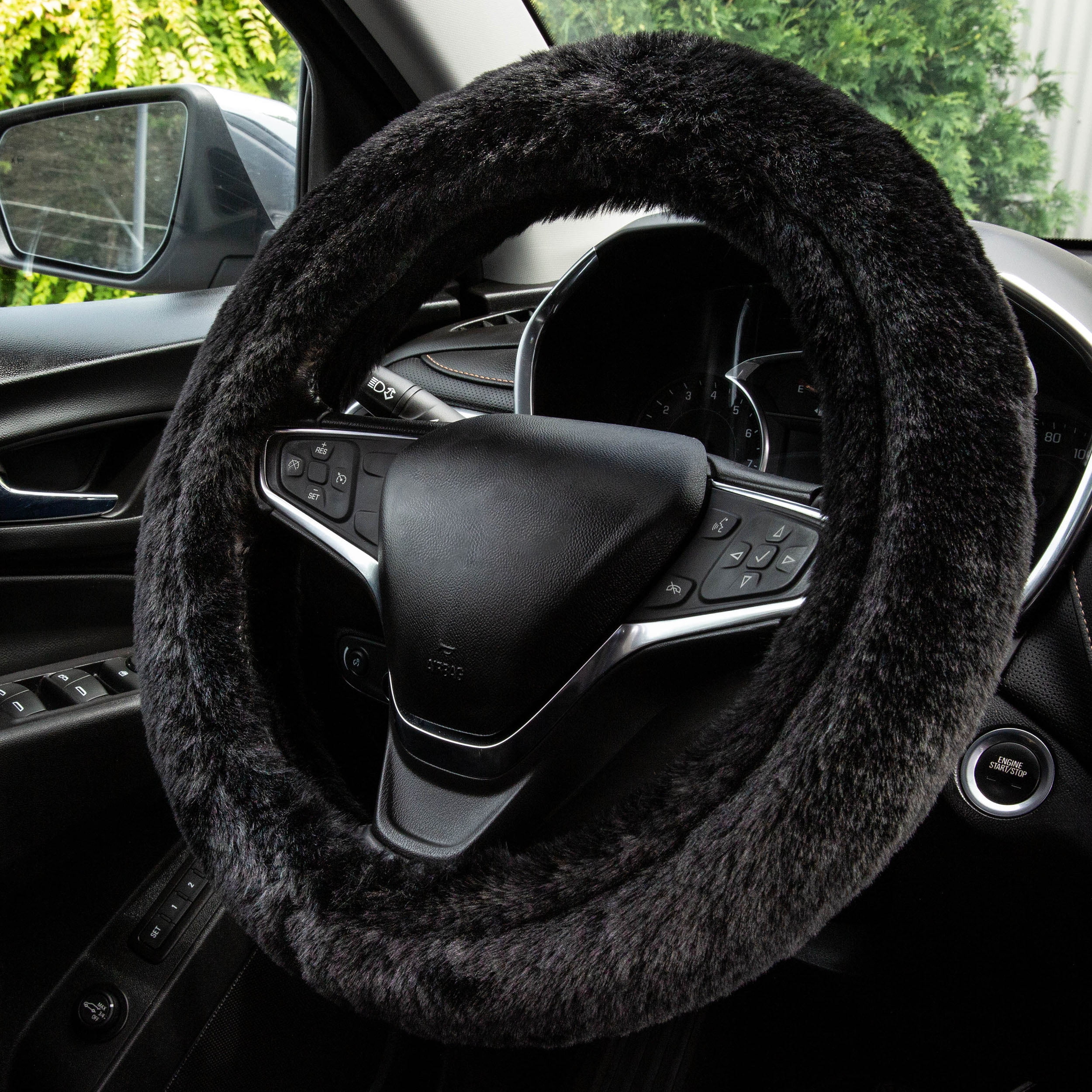 Fluffy steering wheel cover black discount