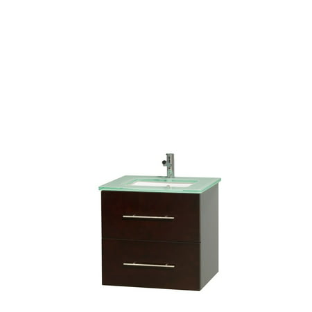Wyndham Collection Centra 24 inch Single Bathroom Vanity in Espresso, Green Glass Countertop, Undermount Square Sink, and No