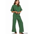thumbnail image 3 of Zenana Women's Ribbed Round Neck Short Sleeve Tee & Wide Leg Pants Set, 3 of 5