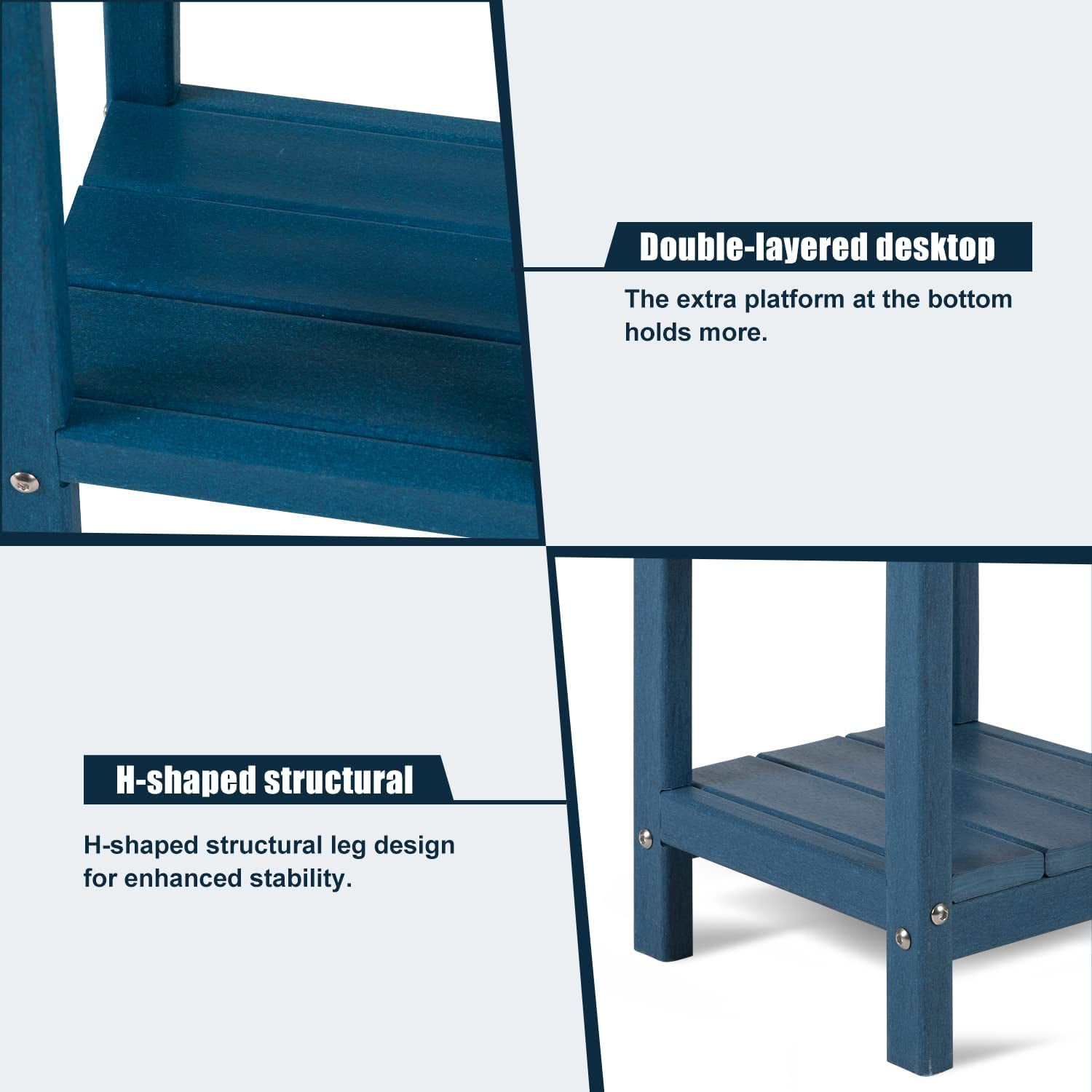 Nalone End Table Adirondack Small Side Table 16.5" Outdoor HDPE Plastic Small End Table for Home Living Room Bedroom Patio Farmhouse Patio (Blue)