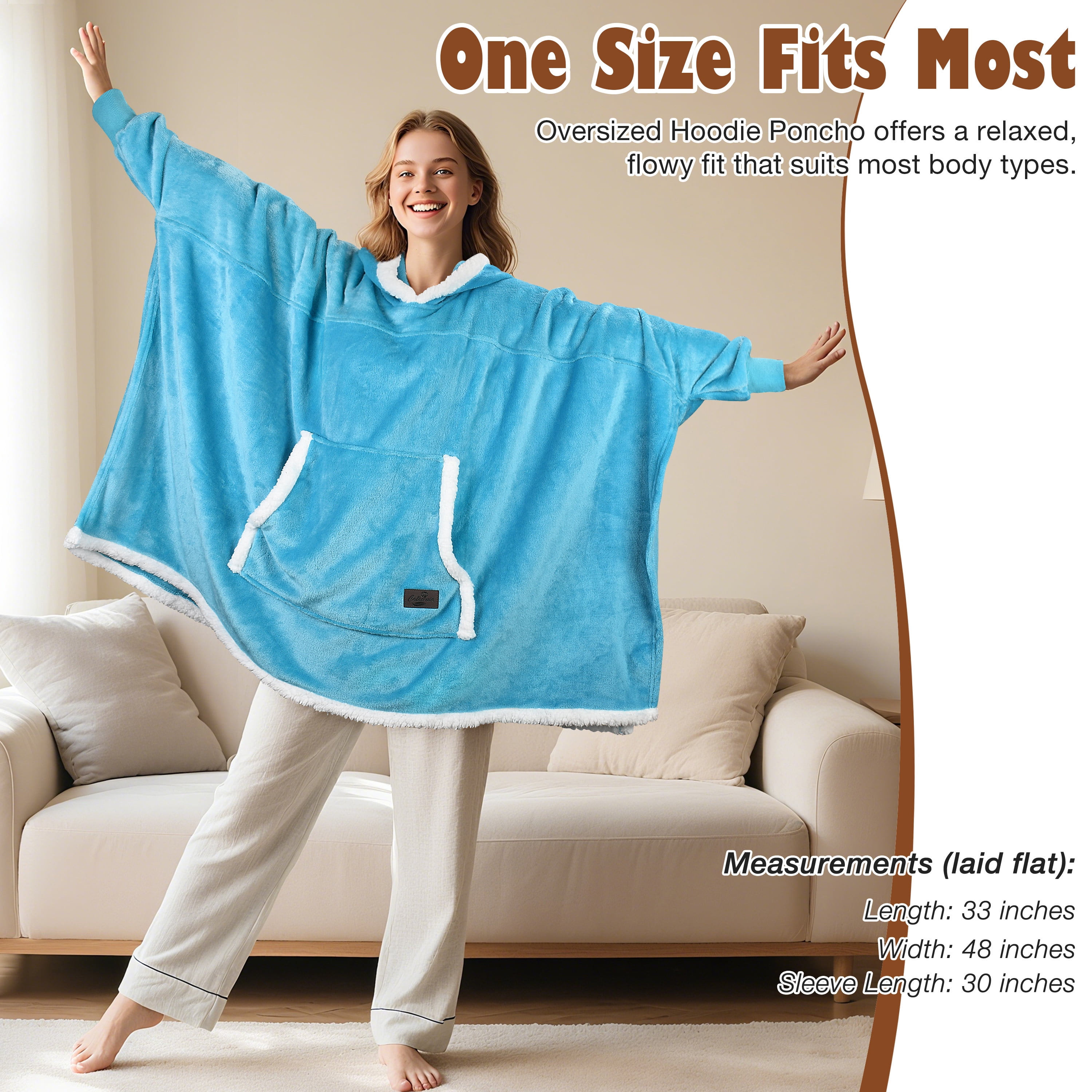 Oversized Hooded Poncho Cape, Casual Hoodie Sweatshirt, Batwing Coat Pullover | Light Weight, Cozy, Comfortable, Roomy | for Adults Women Men Teens