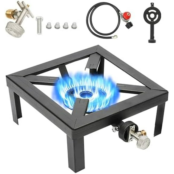 Propane Burner – 100,000 BTU High-Pressure Cast-Iron Single Stove, CSA-Approved 0-20 PSI Regulator & 4.1 ft Hose, Portable Outdoor Cooker for Camping, Turkey Fryers & Seafood Boils