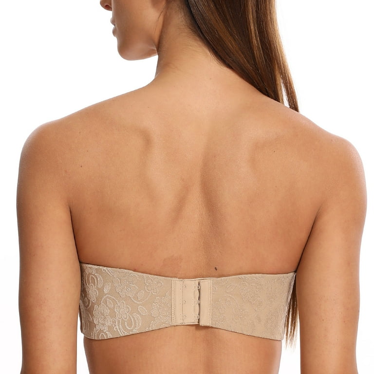 MELENECA Women's Unlined Strapless Bra with Underwire Minimizer for Large  Busts Seamless Jacquard Fabric Beige 34D 