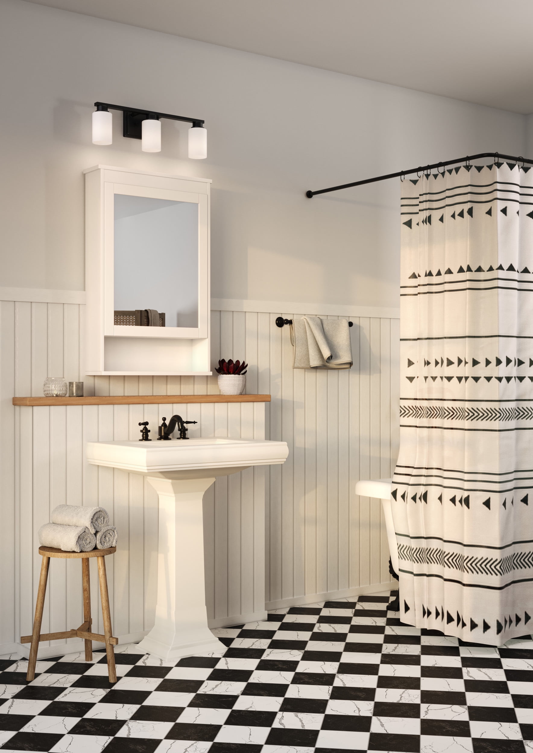 Avec Zachary Collection Farmhouse 3-Light Matte Black Vanity Light with White Glass Shades
