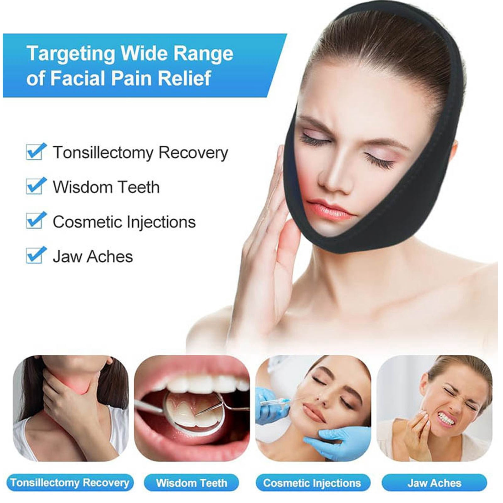 LAZIOEGR Face Ice Pack Wrap with 4 Hot Cold Gel Packs for Jaw Wisdom Teeth Relief Oral Facial Surgery Pain Management Black 8.6 x 5.1 x 1.5 inches / 22 x 13 x 4 cm