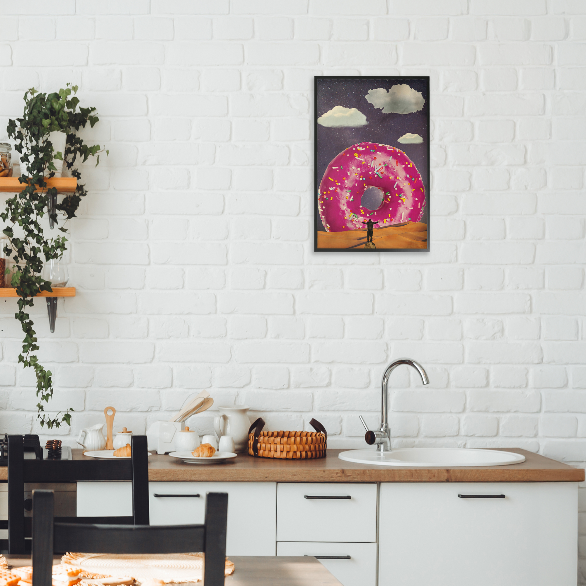 Happy Days Giant Donut Black Framed Giclee Art, design by Elo Marc