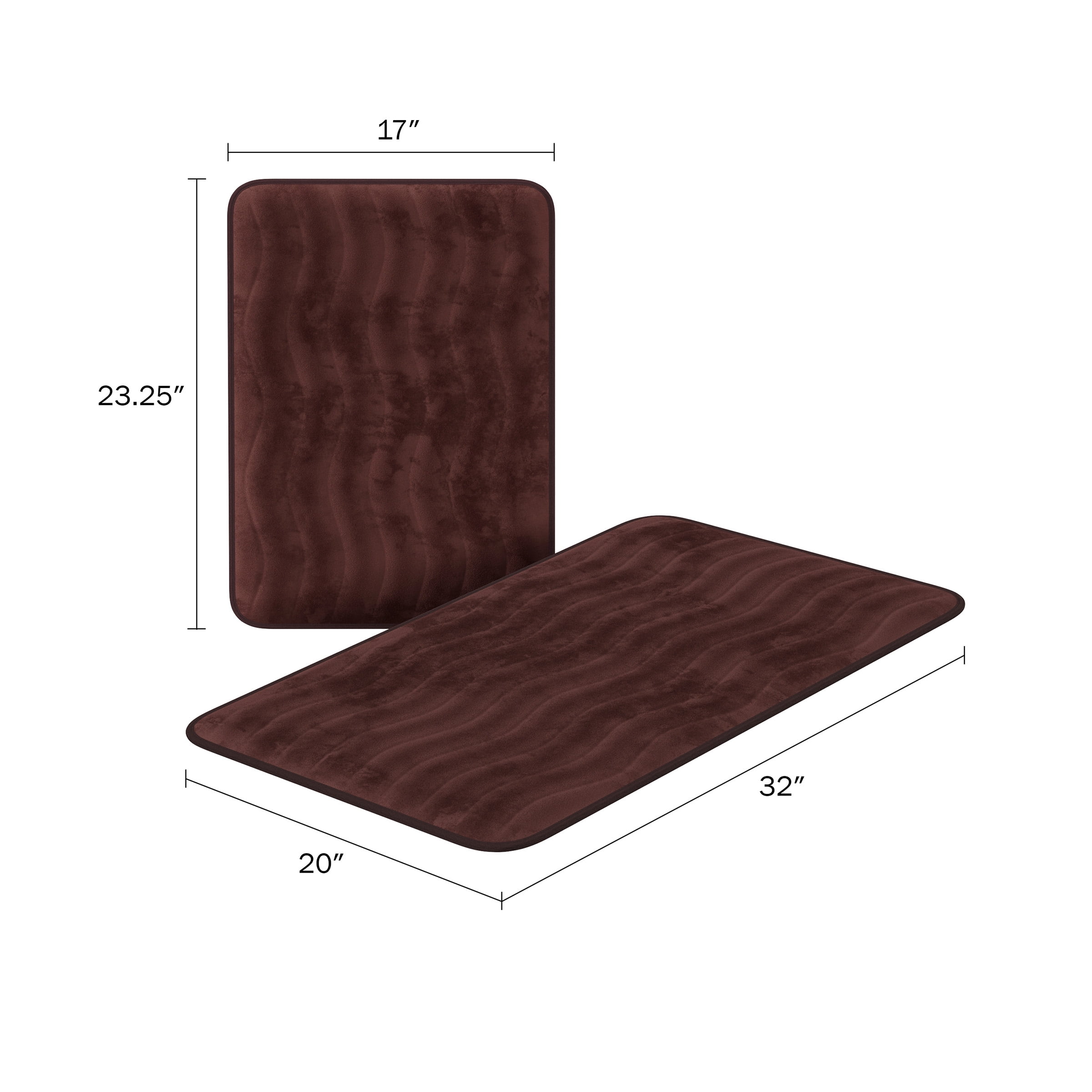 Somerset Home Bathroom Rug, Memory Foam, 280 GSM Microfiber, Rubberized Nonskid Backing, 32"L x 20"W x 0.625"H, 23.25"L x 17"W X 0.625"H, Chocolate Brown