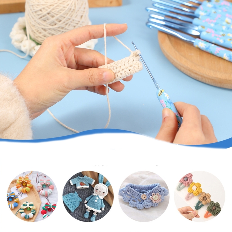 12Pcs Ergonomic Soft Grip Crochet Hook 2.0mm-8.0mm Aluminum Crochet Hook Needle