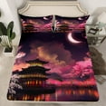 thumbnail image 2 of Castle Fairy Japanese Style 4 Pieces Queen Sheet Sets for Children Teens Boys Girls,Exotic Style Oriental Ukiyoe Ultra Soft Flat Sheet,Chic Floral Cherry Blossom Queen Fitted Sheet, 2 of 7