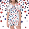 thumbnail image 2 of Tfken Summer Girls Loungewear Sets Star Print Lapel Neck Short Sleeve Button Tops With Pocket And Shorts Sleepwear Trendy For Independence Day Teen Comfortable Homewear Outfit White Size 10-11 Years, 2 of 4