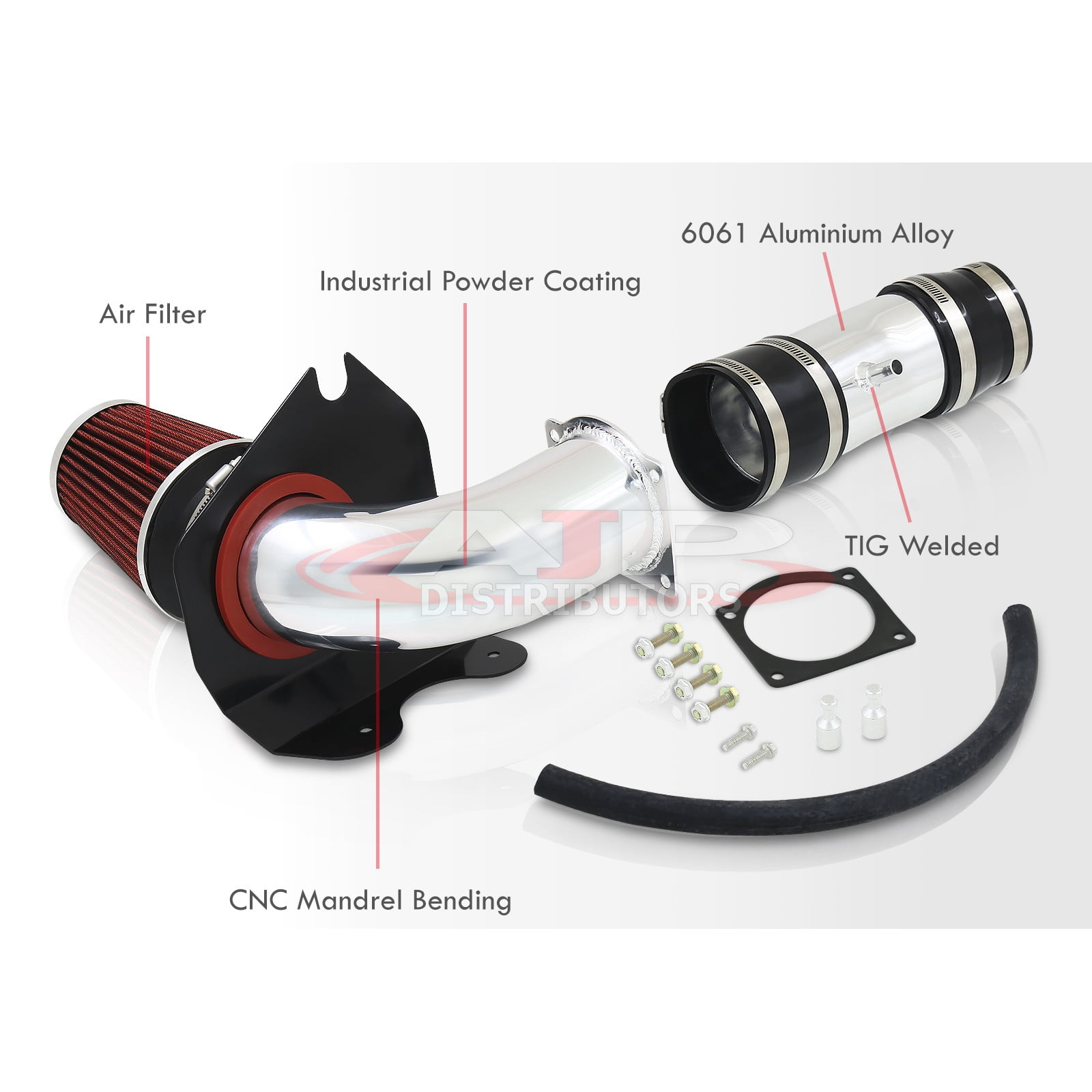 AJP Distributors Cold Air Short Ram Intake CAI SRI JDM Induction System Polish Aluminum Piping Pipe + Heat Shield Filter Compatible/Replacement For Ford Mustang GT 5.0L V8 Engine SN95 1994 1995 94 95