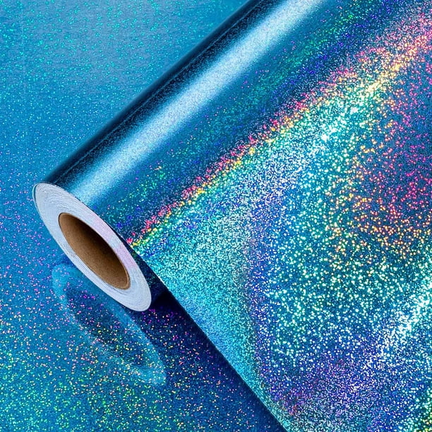 Rollo de papel para envolver, azul burymento, holográfico metálico, 5 m