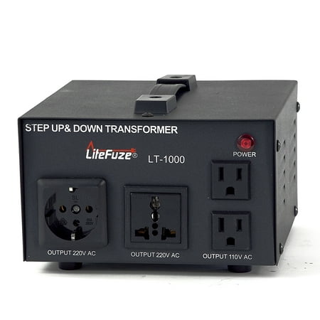 LiteFuze LT-1000 1000 Watt Heavy Duty Voltage Converter Transformer - Step Up/Down 110/120/220/240V - Patented Universal Output
