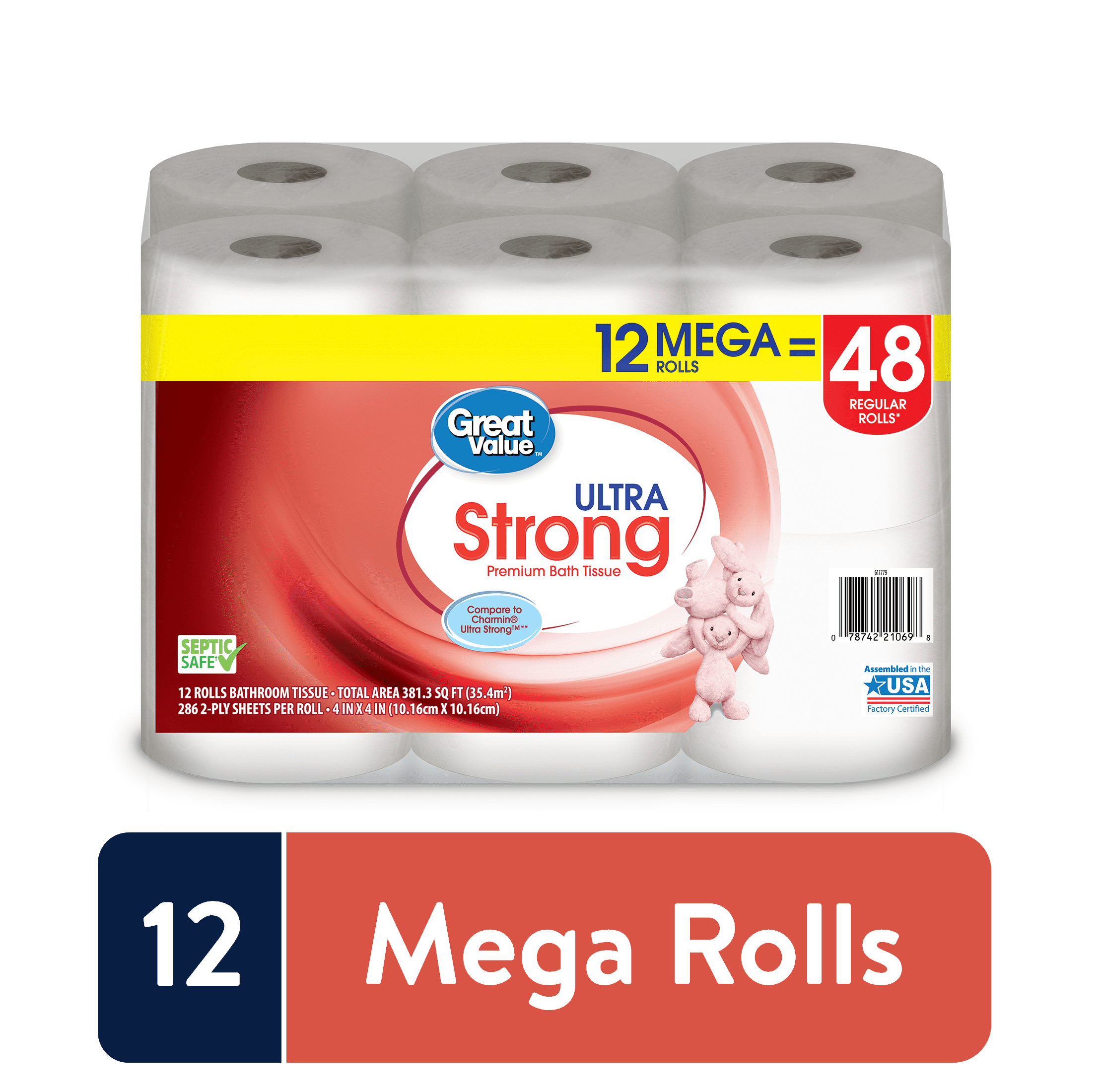 Great Value Ultra Strong Toilet Paper 12 Mega Rolls Walmart Com