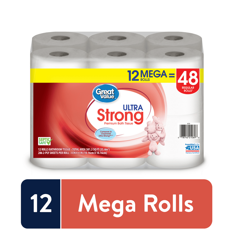 Great Value Ultra Strong Premium Toilet Paper, 12 Mega Rolls Walmart