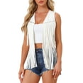 thumbnail image 1 of Inspire Chic Cárdigan de Mujer con Flecos, Chaleco Abierto Frontal, Estilo Western, Vintage, de Suede Sintético con Borlas, Blanco, Talla L, 1 of 6