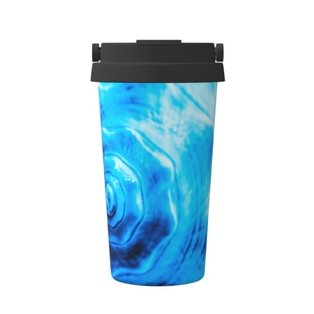 

Xecao Blue Shell Pattern Insulated Coffee Mug with Handle & Flip Thermos Mug Water Bottle Coffee Tumbler Cup