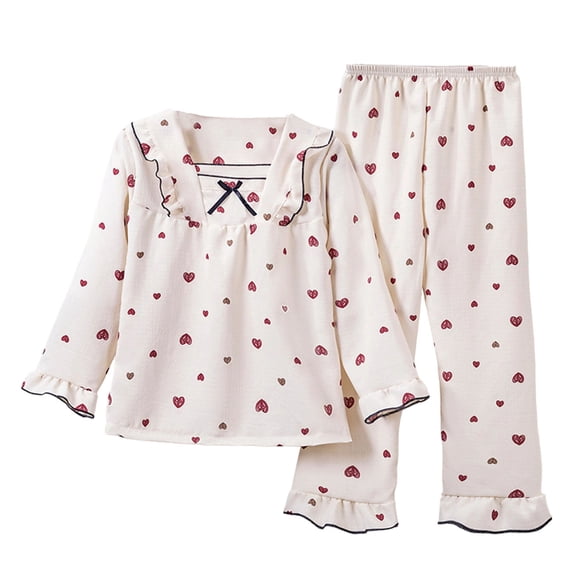 LIIPEE Heart Graphic Pajamas For Girls Long Sleeve Lightweight Blouse And Pants Pajama Set 2 Piece Kids Autumn Cute Comfort Sleepwear,13-14 Years