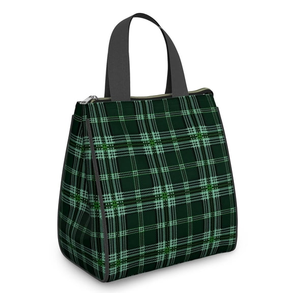 Green and Black Checkered Pattern Insulated Lunch Bag for Women Men, Large Portable Soft Cooler Tote, Thermal Food Storage Bag with Pearl Cotton, 8.66L, 8.75"x5.75"x9.5"