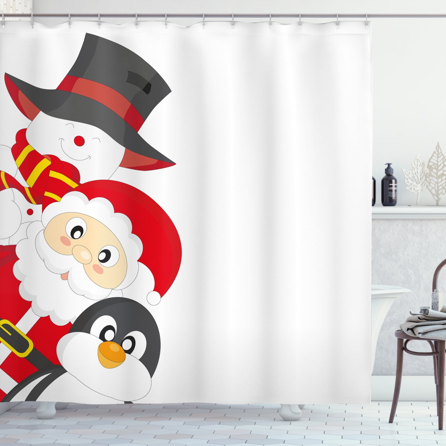 Cartoon Penguin Waterproof Fabric Shower Curtain Set Bathroom Accessories Hooks 