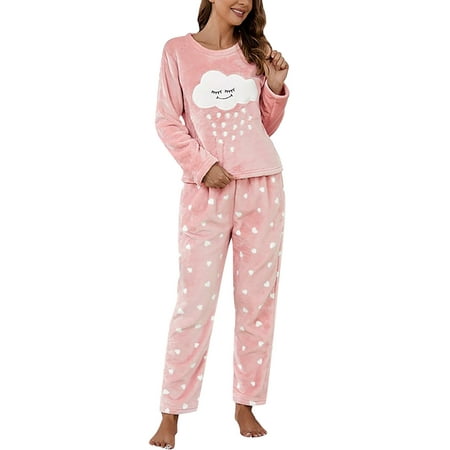 

XIUH Sleepwear For Women Female Flannel Round Neck Long Sleeve Sleep Set Women Pajama Sets Polar Winter Sleepwear Set Women s Sleepwear A XL