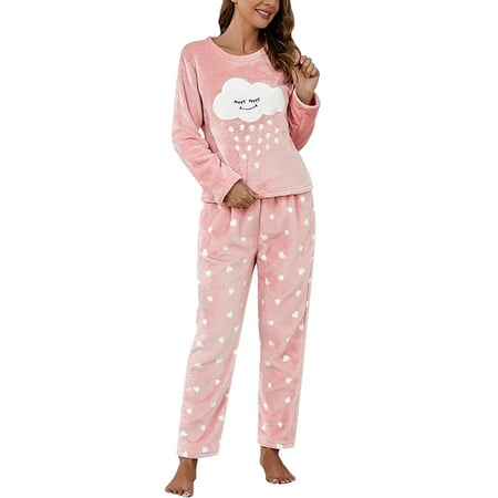 

Female Flannel Round Neck Long Sleeve Sleep Set Women Pajama Sets Polar Winter Sleepwear Set