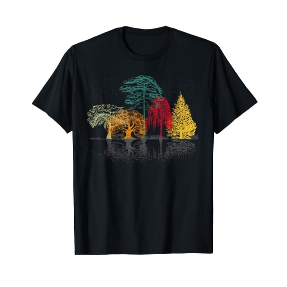 Fall Wildlife Outdoor Trees Reflection Forest Nature Black T-Shirt Gift