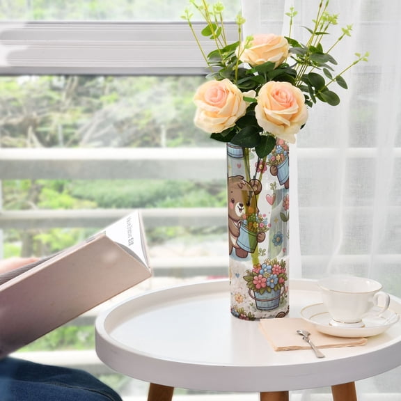 Cartoon Bear and Flower Bucket Vases for Flowers Modern Decorative Vase Home Decor for Bedroom Kitchen Living Room Centerpieces