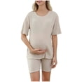 thumbnail image 3 of pstuiky Maternity Lounge Sets Summer Short Sleeved and Shorts Soft Stretchy Knit for Casual Wear 2-Piece Set with Pockets Maternity Breastfeeding Pajamas, 3 of 6