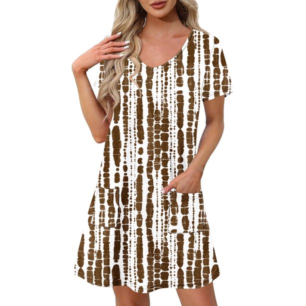Vestido Corto de Verano Moda Gradiente Corto de Manga en V Cuello Vestido Casual, Poliéster Ligero de Verano, Lavado de Manos