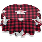 SKYSONIC Round Tablecloth 60In,Christmas Pentagram Table Cover Water Resistant Spill Proof Large Table Cover for Indoor & Outdoor Family Gathering Dinner, BBQ Christmas Decoration15
