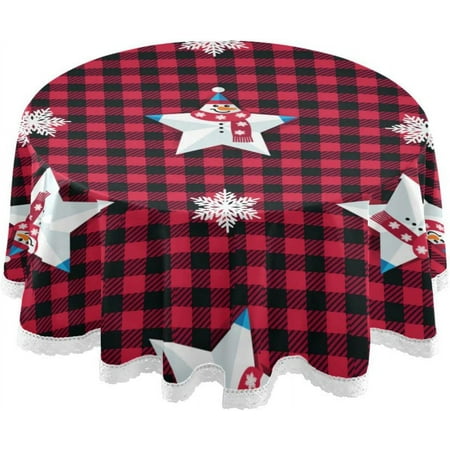SKYSONIC Round Tablecloth 60In,Christmas Pentagram Table Cover Water Resistant Spill Proof Large Table Cover for Indoor & Outdoor Family Gathering Dinner, BBQ Christmas Decoration15