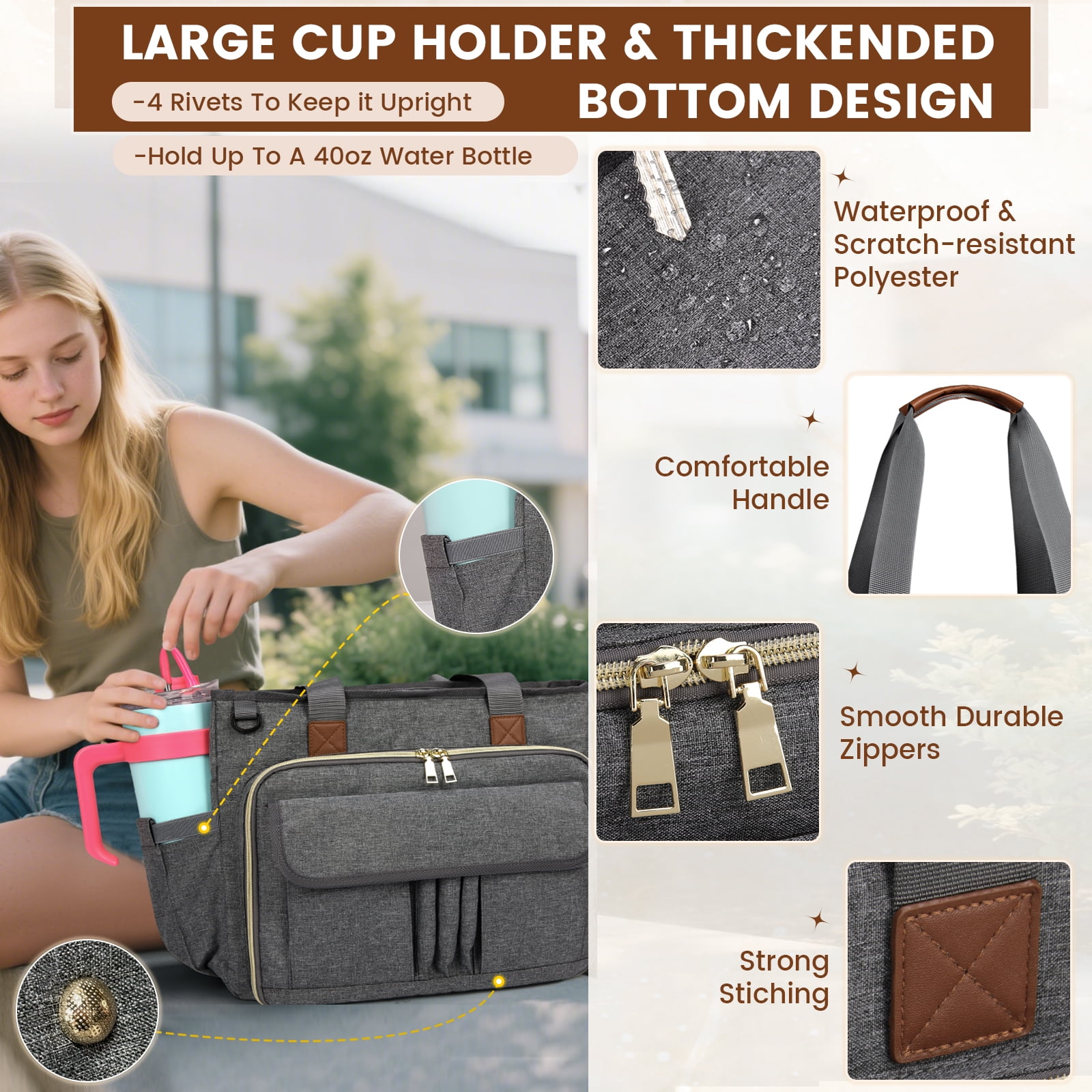 RAINSMORE Teacher Tote Bag 15.6 inch Laptop Bag for Women Work Bags Nurse Bag Lightweight Laptop Tote Computer Briefcase