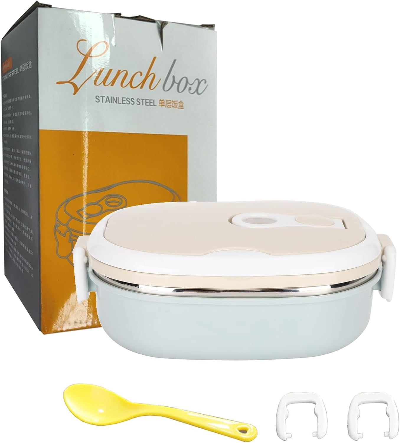 ABCISI Lunch Box 900ml 1 Layer Hot Food Lunch Containers Portable Lunchbox Stackable 304 Stainless Steel Adult Bento Lunch Box Cold Food Storage Bowl for School Office Outdoor Travel