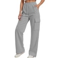 thumbnail image 2 of ZHOGXU Big Girls Boys Cargo Pants With Pockets Drawstring Elastic Waist Solid Color Wide Leg Loose Fit Comfortable Trousers For Outdoor Activities Grey 12-13 Years, 2 of 4