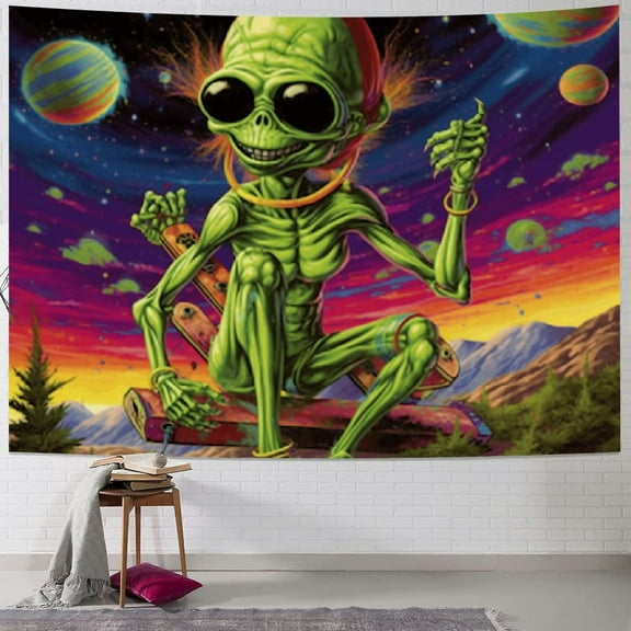 Shiartex Trippy Weed Marijuana Tapestry Cool Alien Marijuana Leaf Wall Tapestry for Bedroom, Psychedelic Tie Dye Stoner Tapestry for Men Weed Hippie Wall Art Poster for Dorm Home Decor 40x30inch