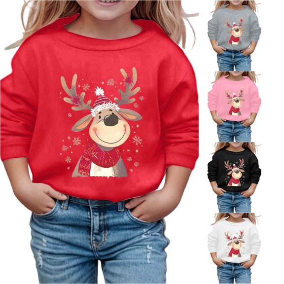 Tanghaowl Kids Sweatshirts Print Girls Long Sleeve Crewneck Sweatshirt Casual Soft Pullover Top for Holiday Season Christmas Outfit Red 9-10 Years