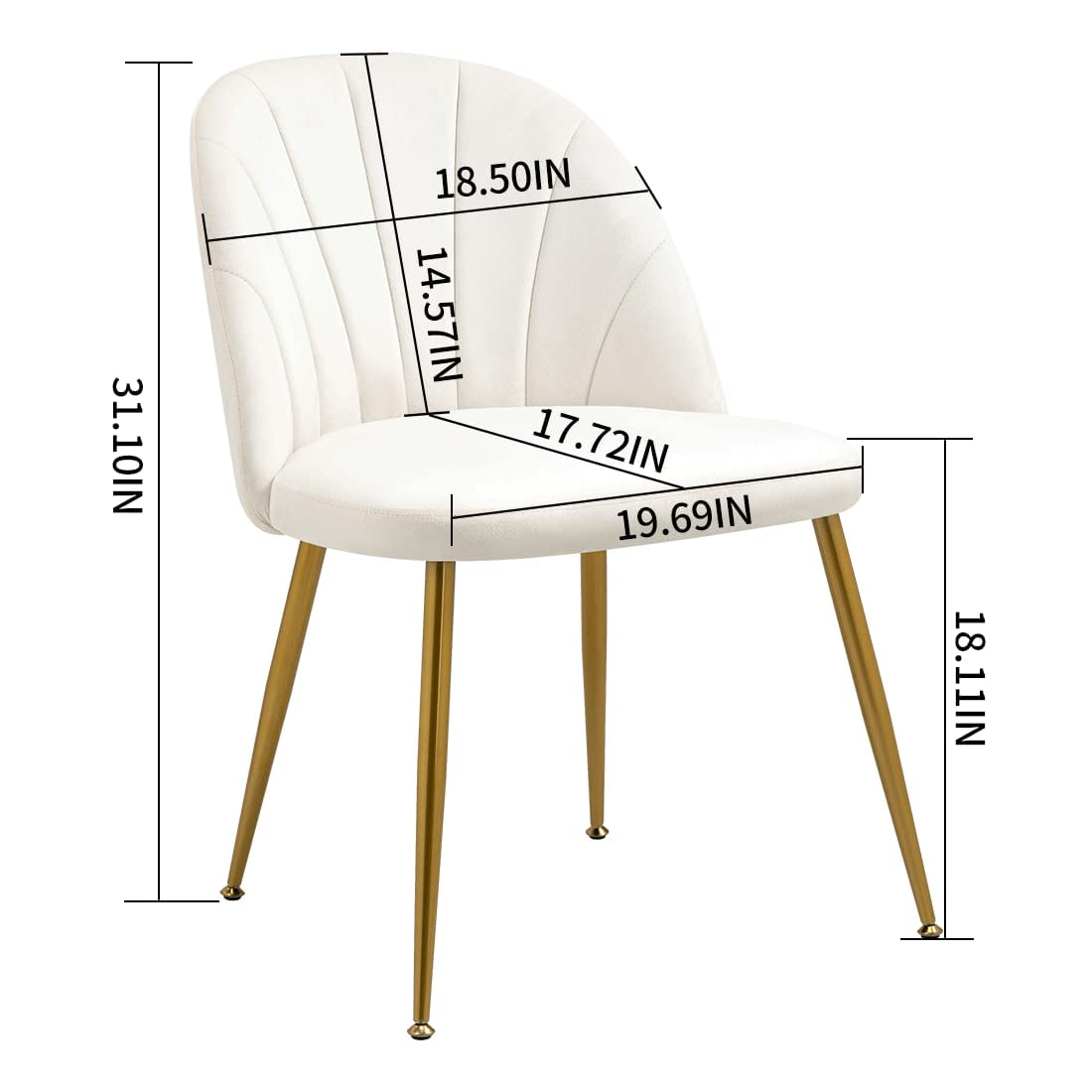 Newnno Velvet Modern Dining Chairs Set of 4, Upholstered Armless Accent Side Chair with Metal Legs for Kitchen Dining Room, Beige