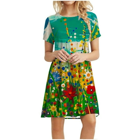 

Juebong Women s Summer Dress Sleeve Casual Swing Dress Longuette Dress