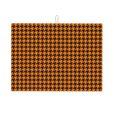 

Coaee Black And Orange Houndstooth for Kitchen Drying Mat Dish Drying Mats for Kitchen Counter Foldable Water-Absorbent Suitable for Draining Racks