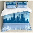 thumbnail image 1 of Minnesota Duvet Cover Set King Size, Starburst Pattern with Blue Tone Silhouette of Minneapolis City, Decorative 3 Piece Bedding Set with 2 Pillow Shams, Night Blue Bluegrey and Blue, by Ambesonne, 1 of 3