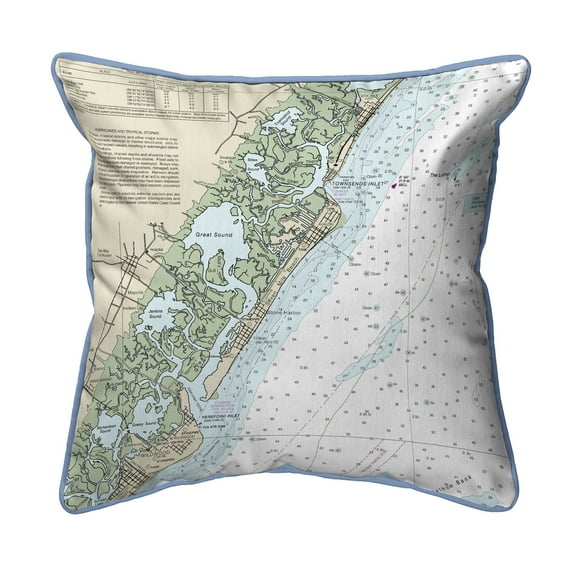 Betsy Drake Interiors Little Egg Inlet to Hereford Inlet - Avalon, NH Nautical Map Small Corded Indoor/Outdoor Pillow 12x12