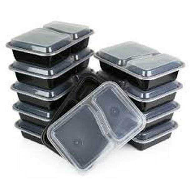 Microwaveable 2 Compartment Food Container, Divided Plate, Lid, Bento Box, Lunch Tray with Cover