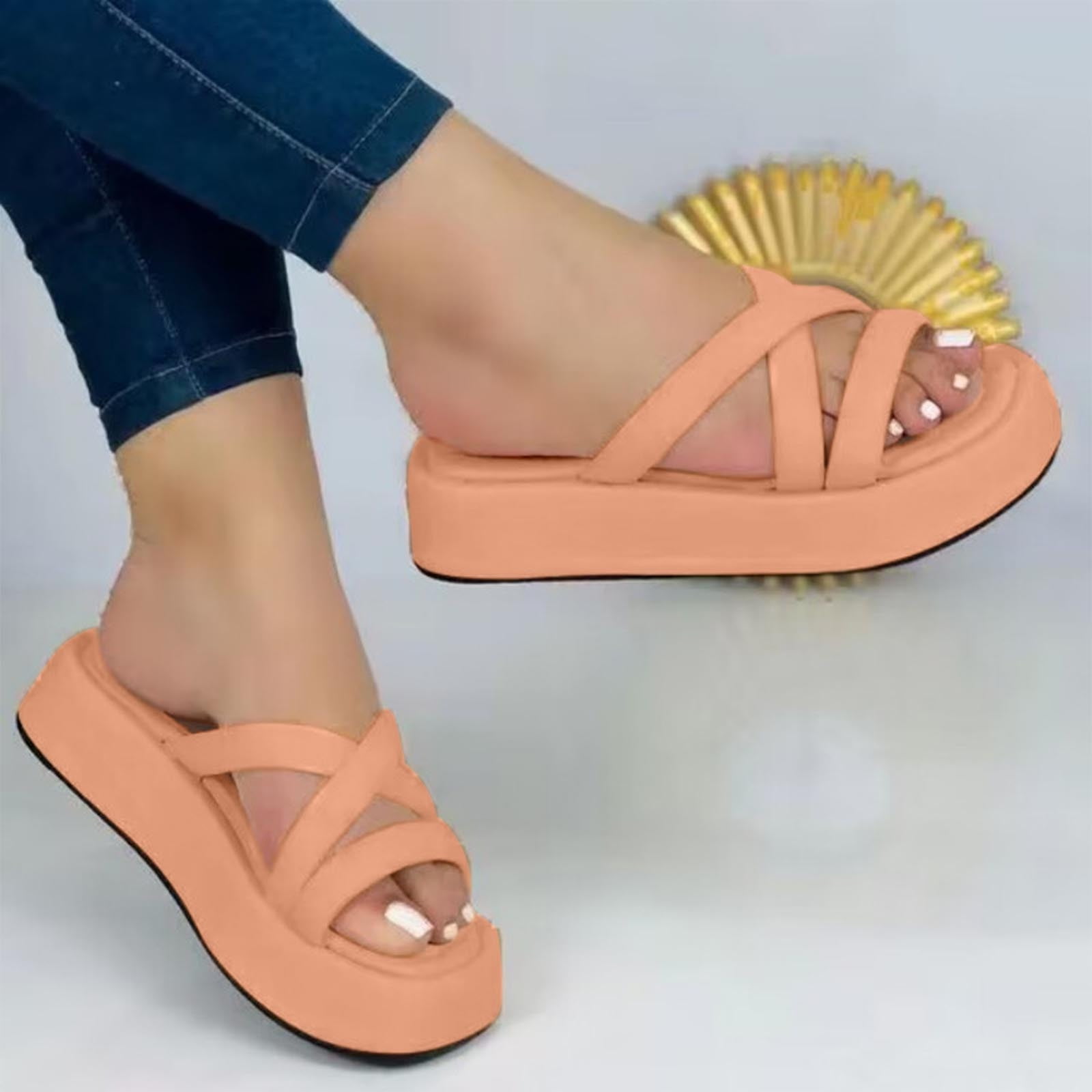 Cameland Women s Sloping Heel Slippers Thick Sole Straight Line Shoes Sloping Heel Sandals Walmart