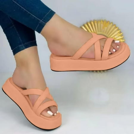 

mtvxesu Womens Slides Women s Sloping Heel Slippers Thick Sole Straight Line Shoes Sloping Heel Sandals Women s Slide Sandals Casual Shoes Summer Savings